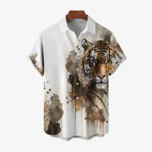 Men's Eye-Catching Tiger Print Short Sleeve Shirt 2406002642
