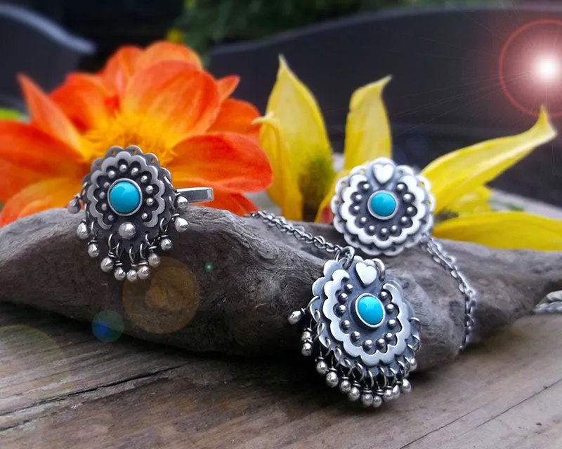 Mexico Flower Necklace - Turquoise Jingle Necklace