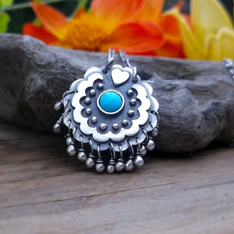 Mexico Flower Necklace - Turquoise Jingle Necklace