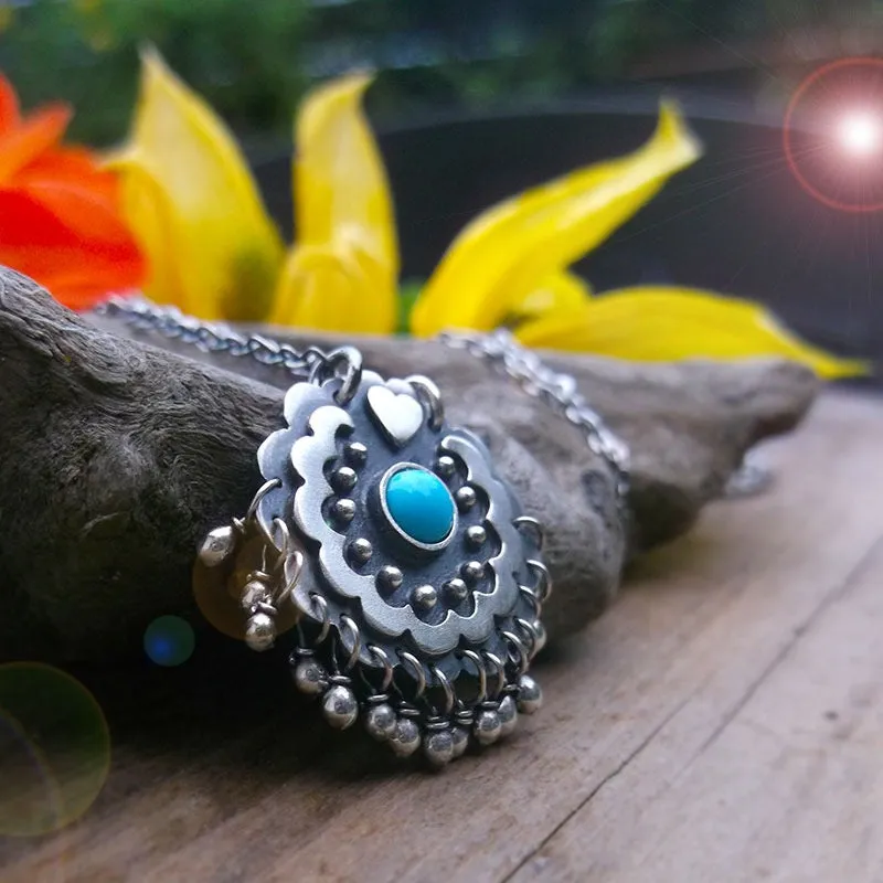 Mexico Flower Necklace - Turquoise Jingle Necklace