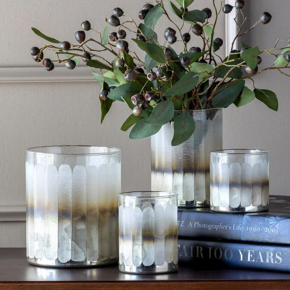 Mica Engraved Glass Votive Holder, Set of 6