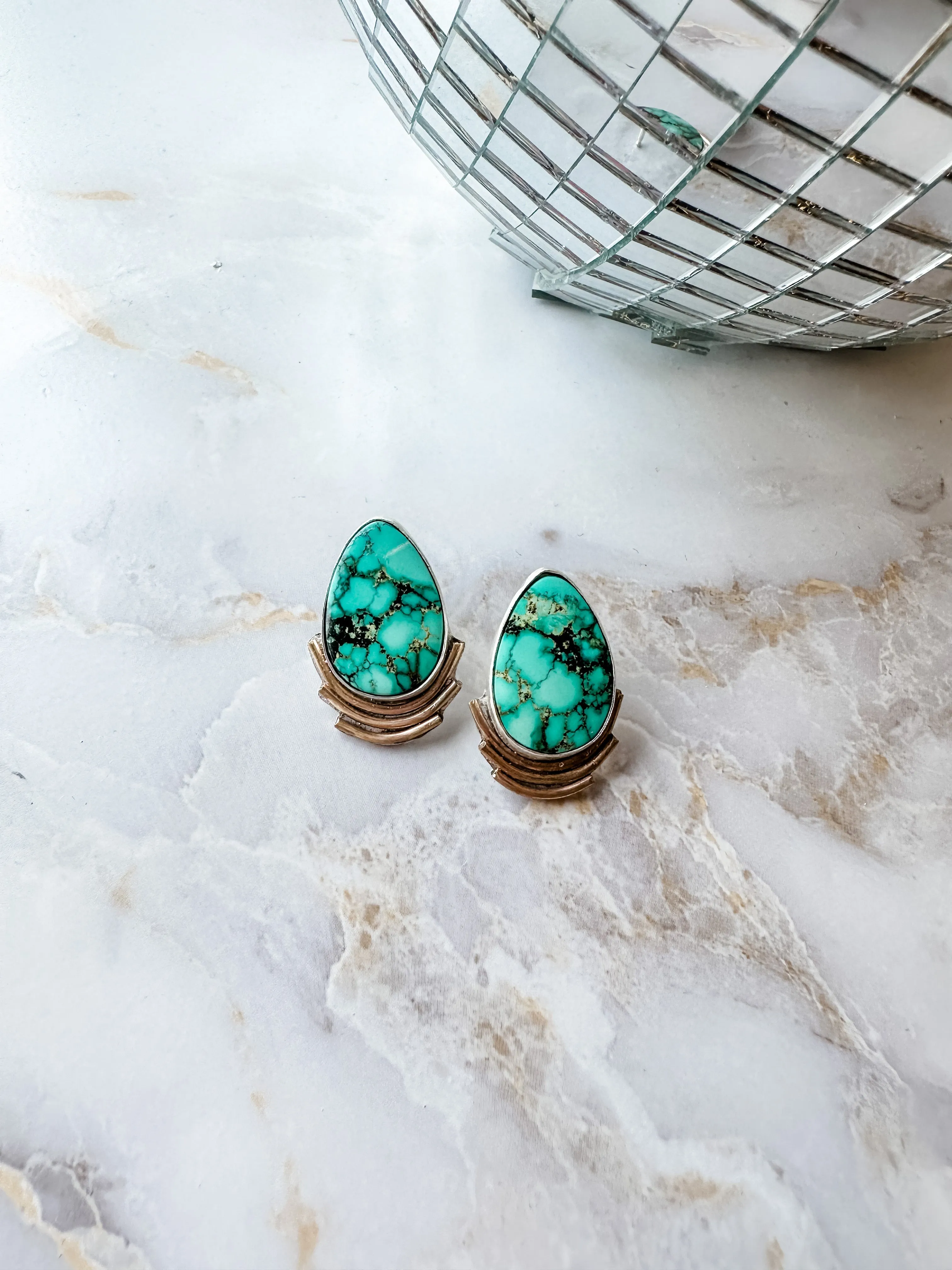 Mixed Metal Turquoise Teardrop Statement Earrings
