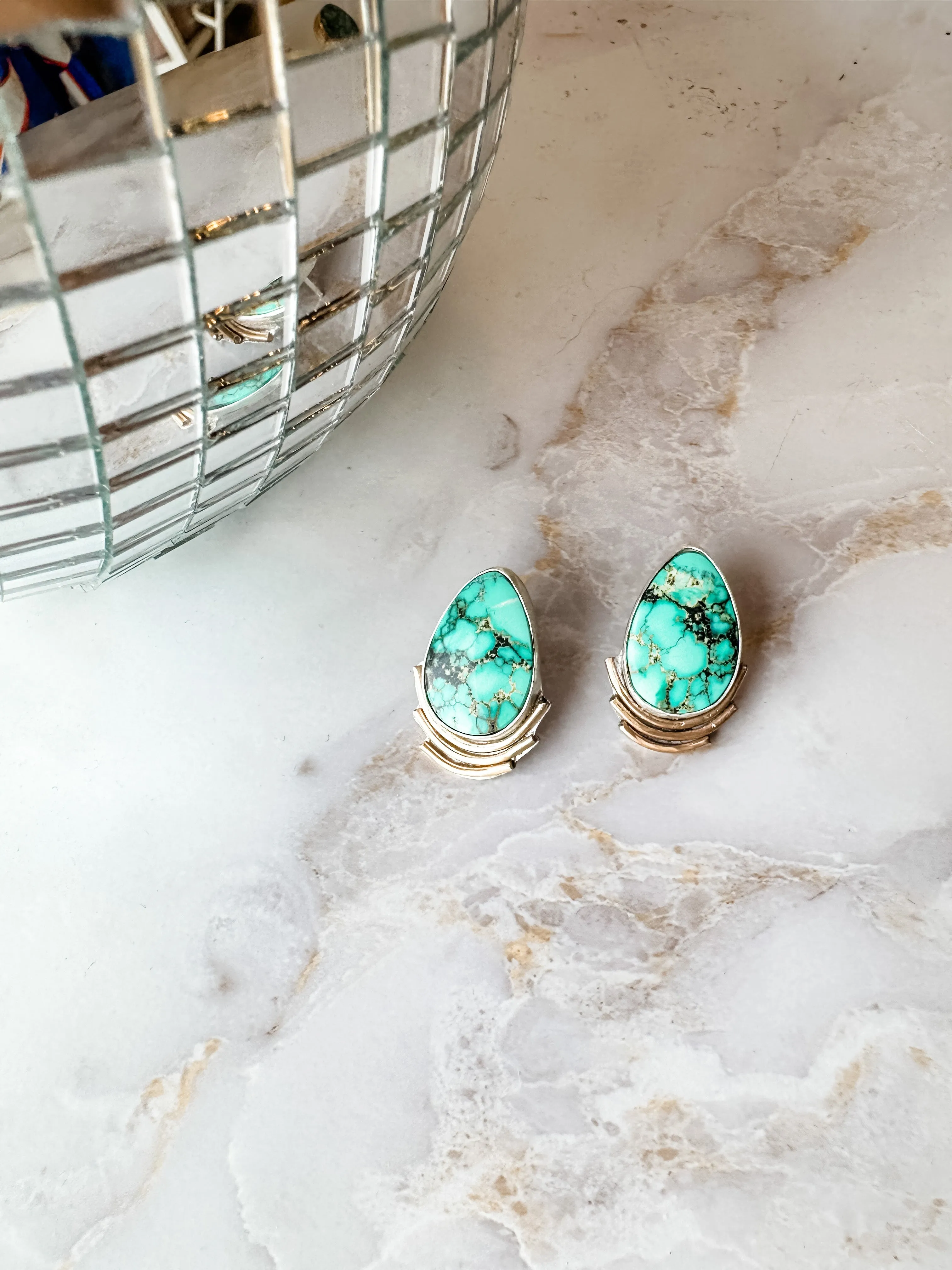 Mixed Metal Turquoise Teardrop Statement Earrings