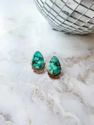 Mixed Metal Turquoise Teardrop Statement Earrings