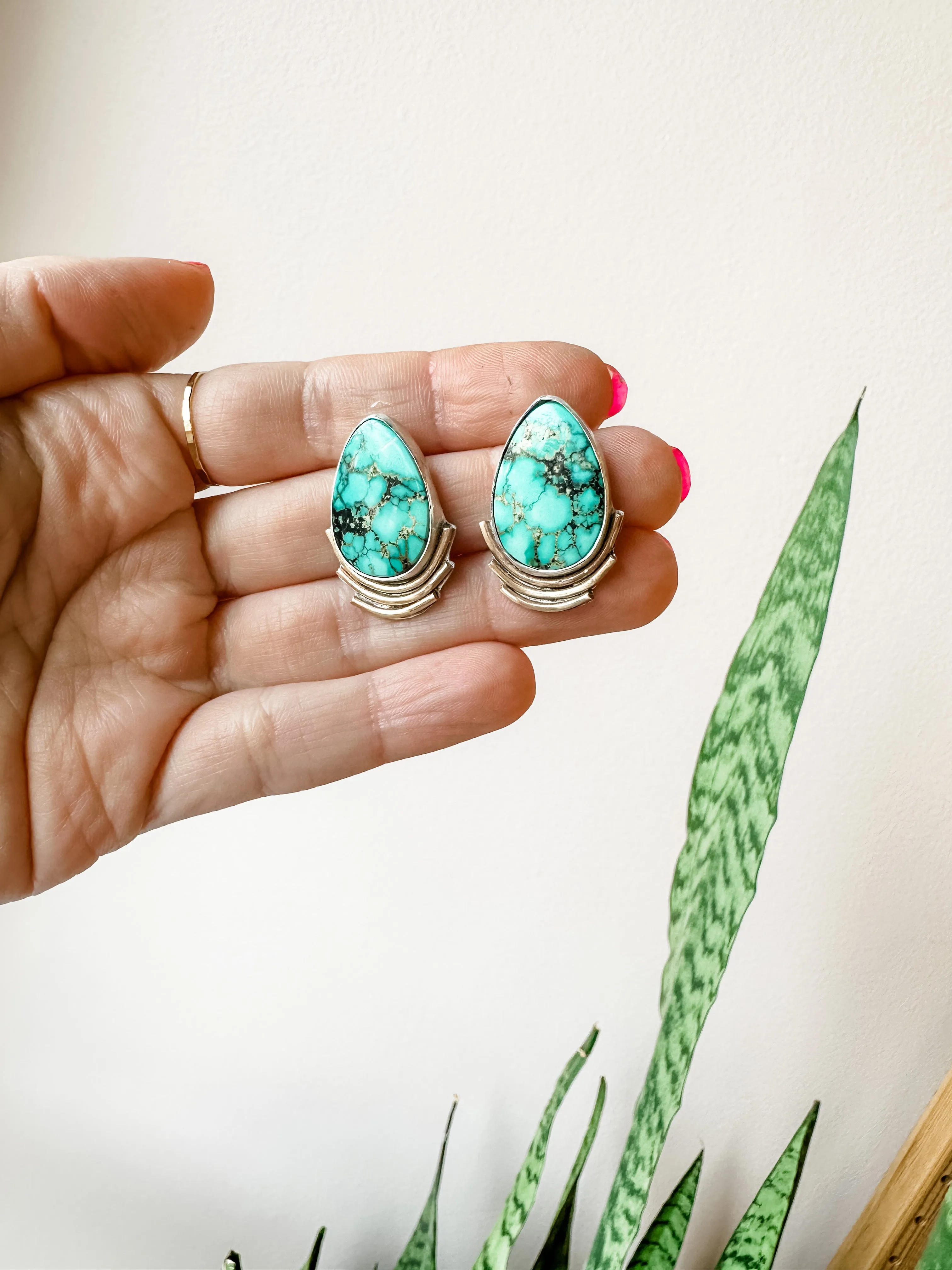 Mixed Metal Turquoise Teardrop Statement Earrings