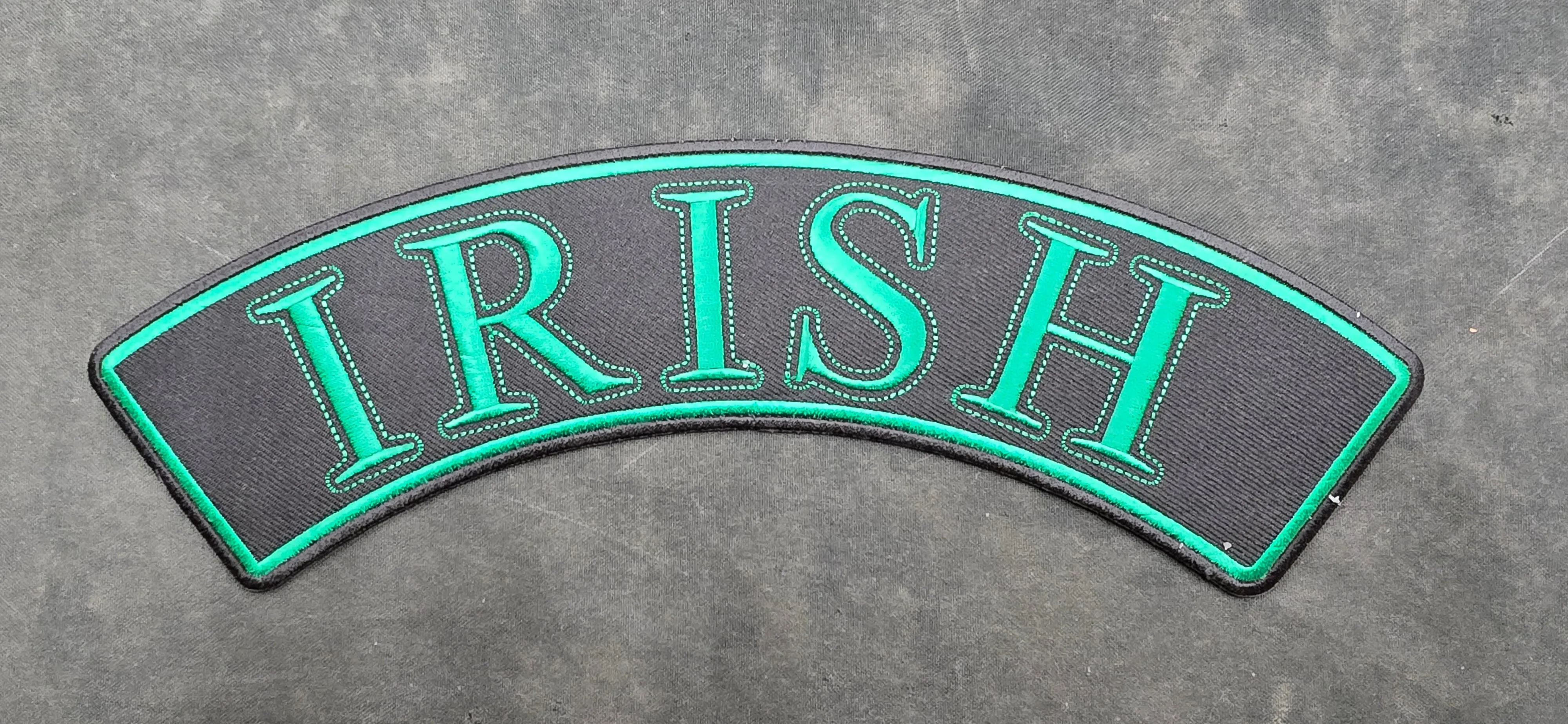 ML189408 IRISH Black and Green Top Rocker Embroidered Patch 12"X4"