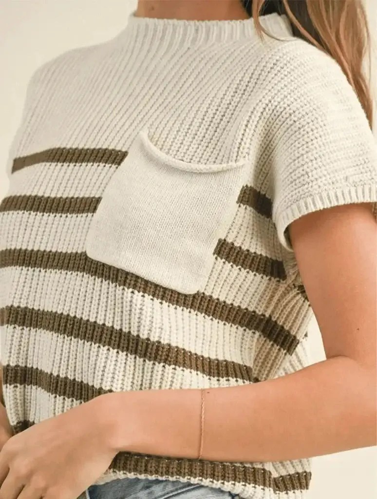MOCK NECK KNIT STRIPE TOP