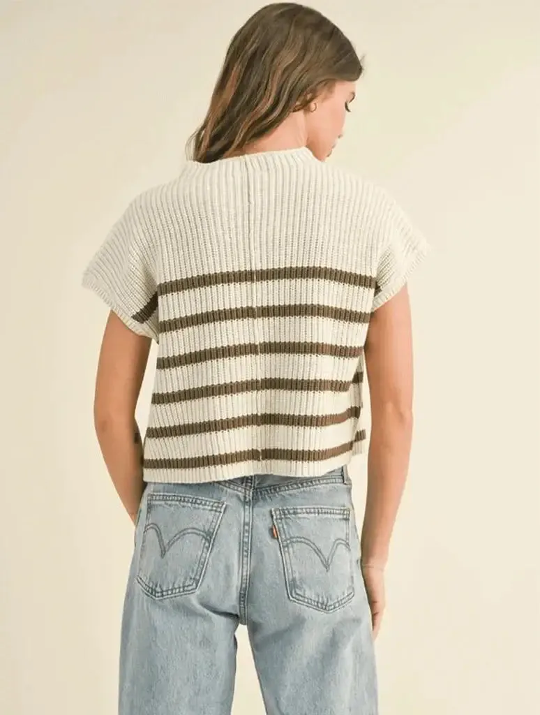 MOCK NECK KNIT STRIPE TOP
