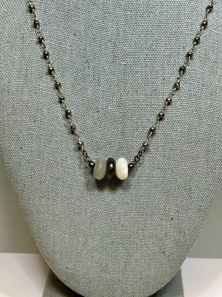 MOONSTONE AND PYRITE CHAIN NECKLACE LCN569