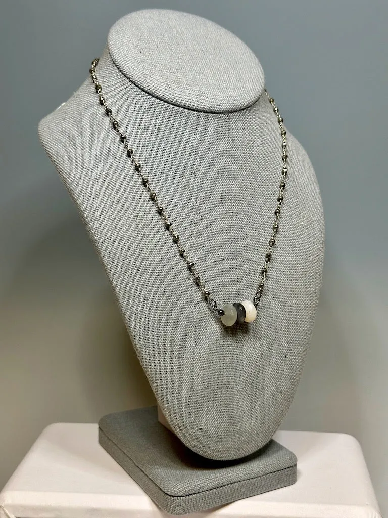 MOONSTONE AND PYRITE CHAIN NECKLACE LCN569
