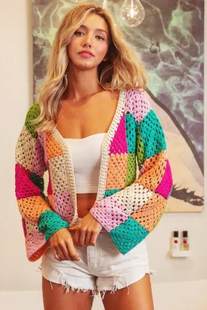 Multi Color Crochet Open Cardigan