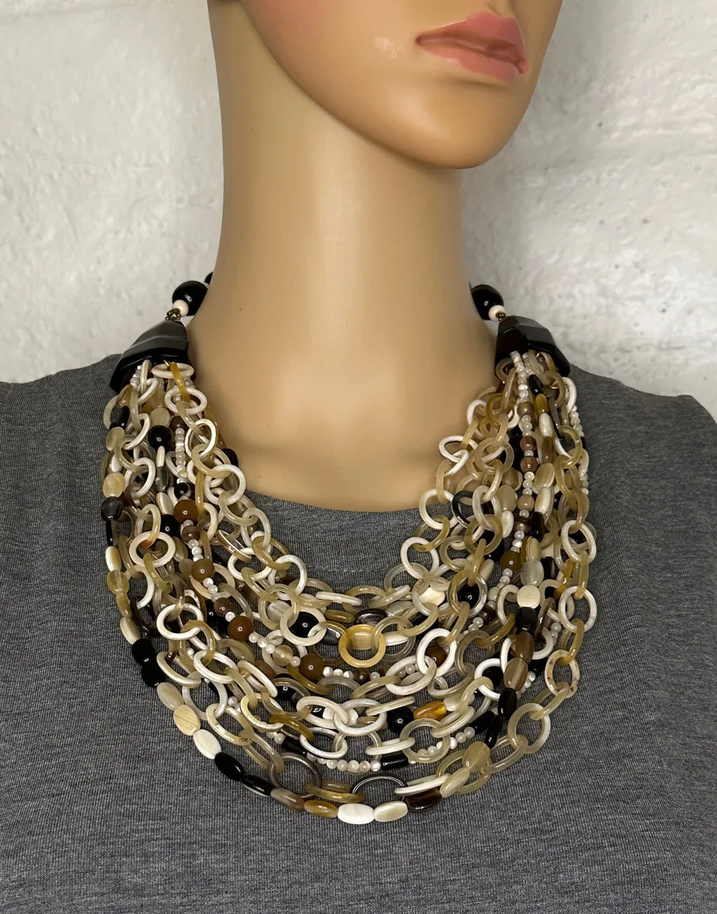 Multi-Strand Horn Statement Necklace