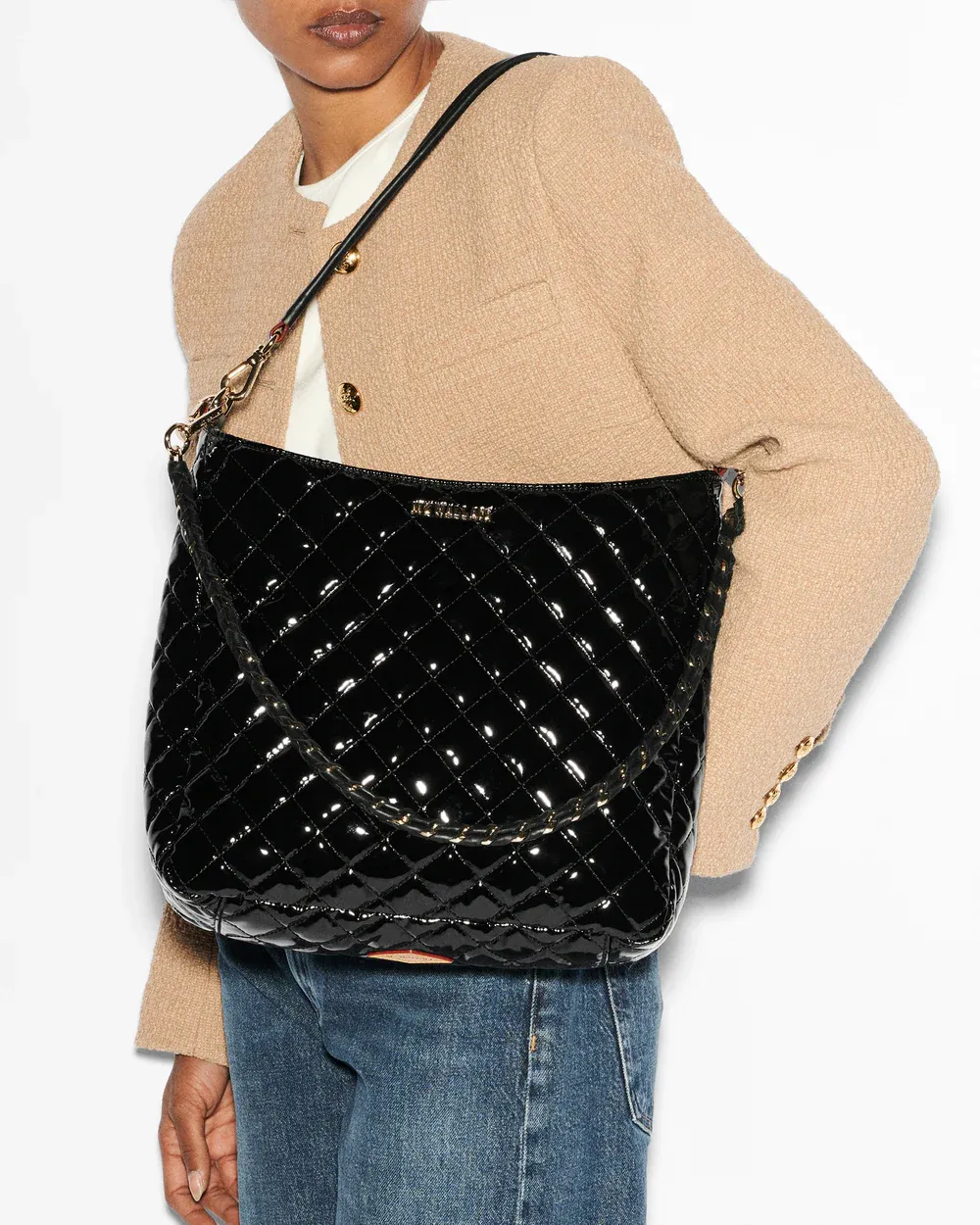 MZ WALLACE CROSBY HOBO BLACK LACQUER