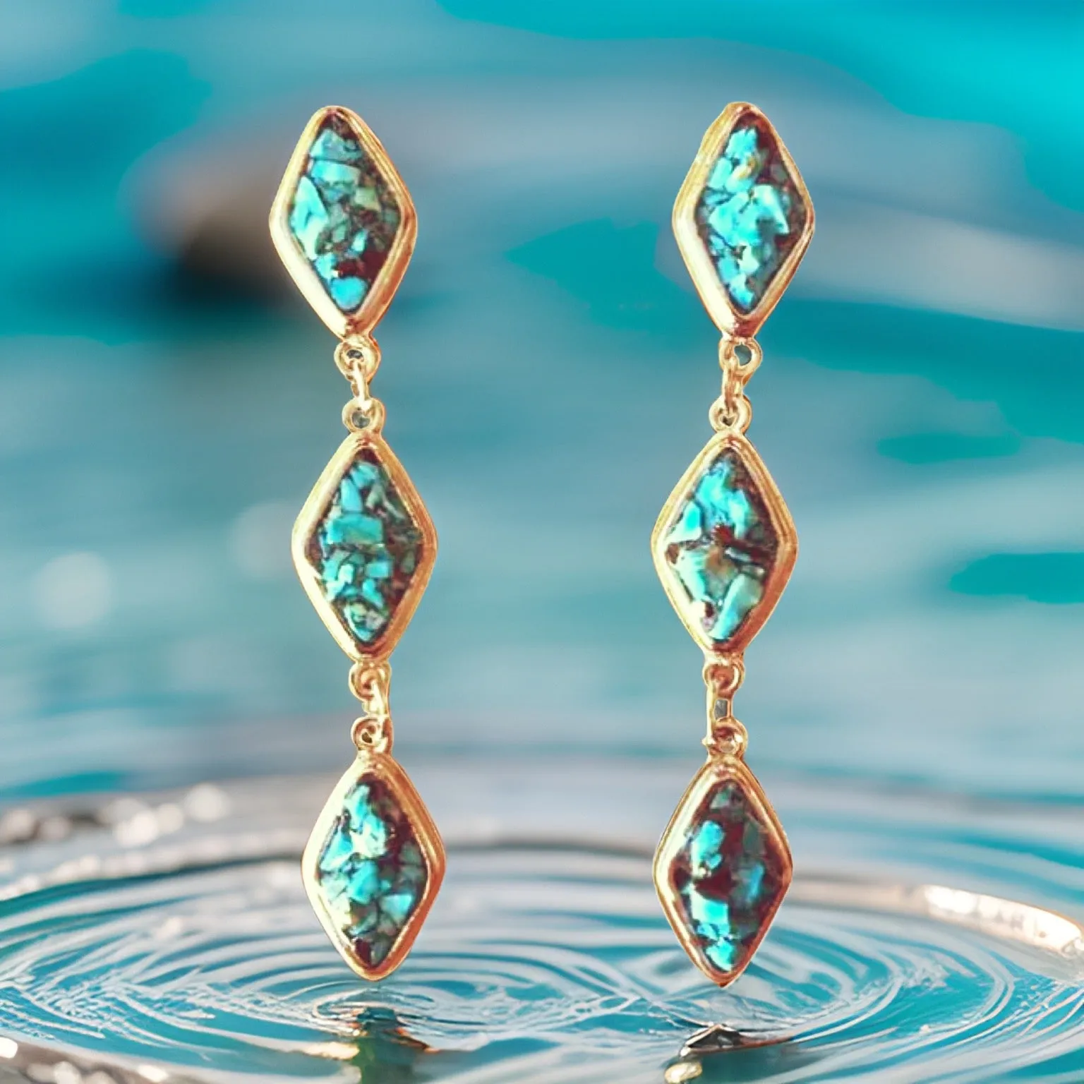 Natural Turquoise and Silver Tier Drop Earrings by The Urban Charm