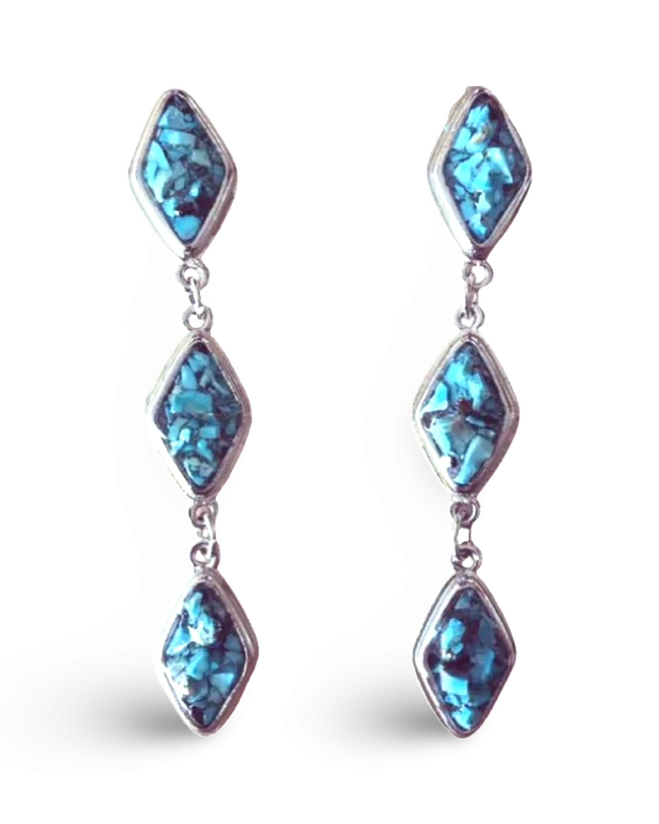 Natural Turquoise and Silver Tier Drop Earrings by The Urban Charm