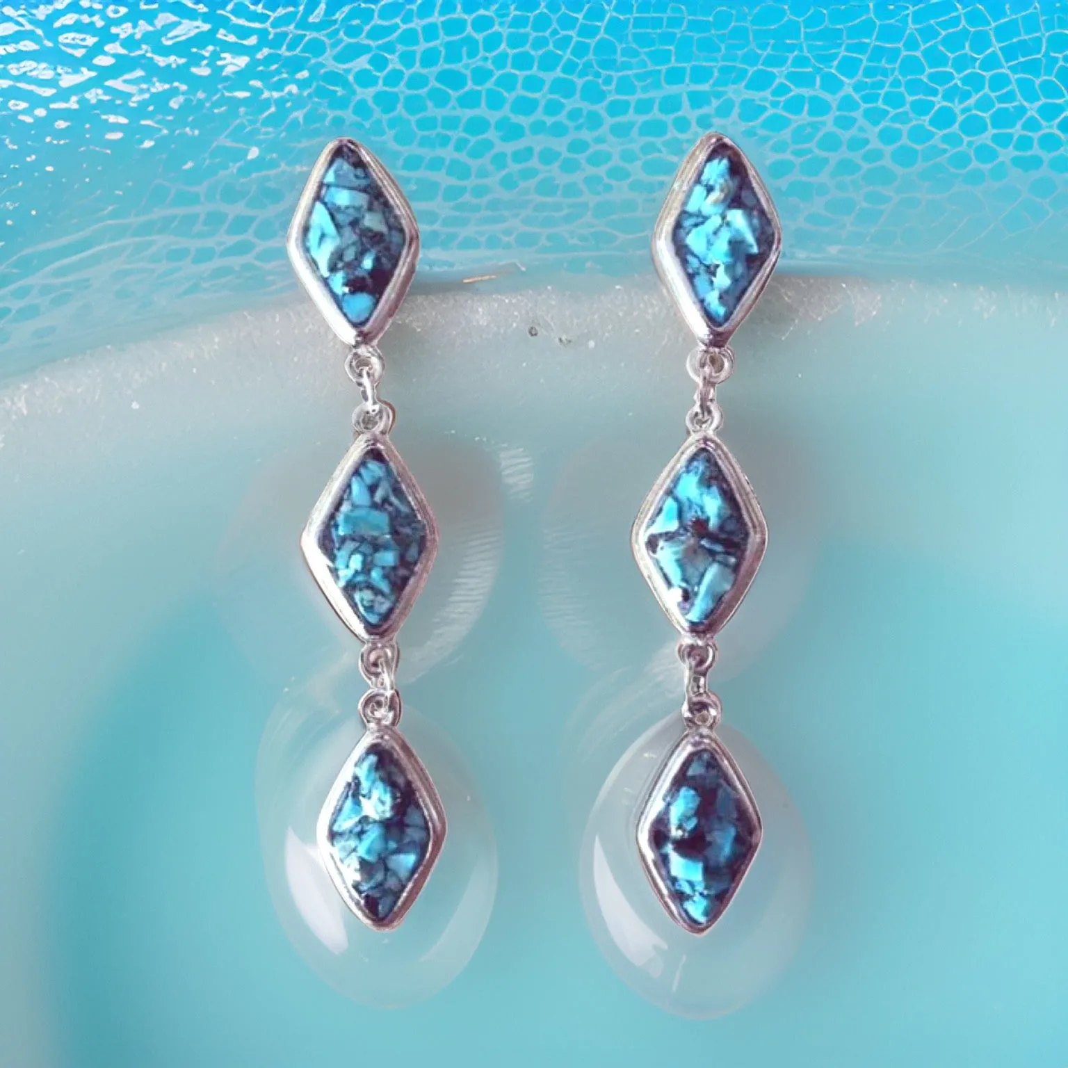 Natural Turquoise and Silver Tier Drop Earrings by The Urban Charm