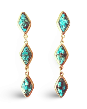 Natural Turquoise and Silver Tier Drop Earrings by The Urban Charm
