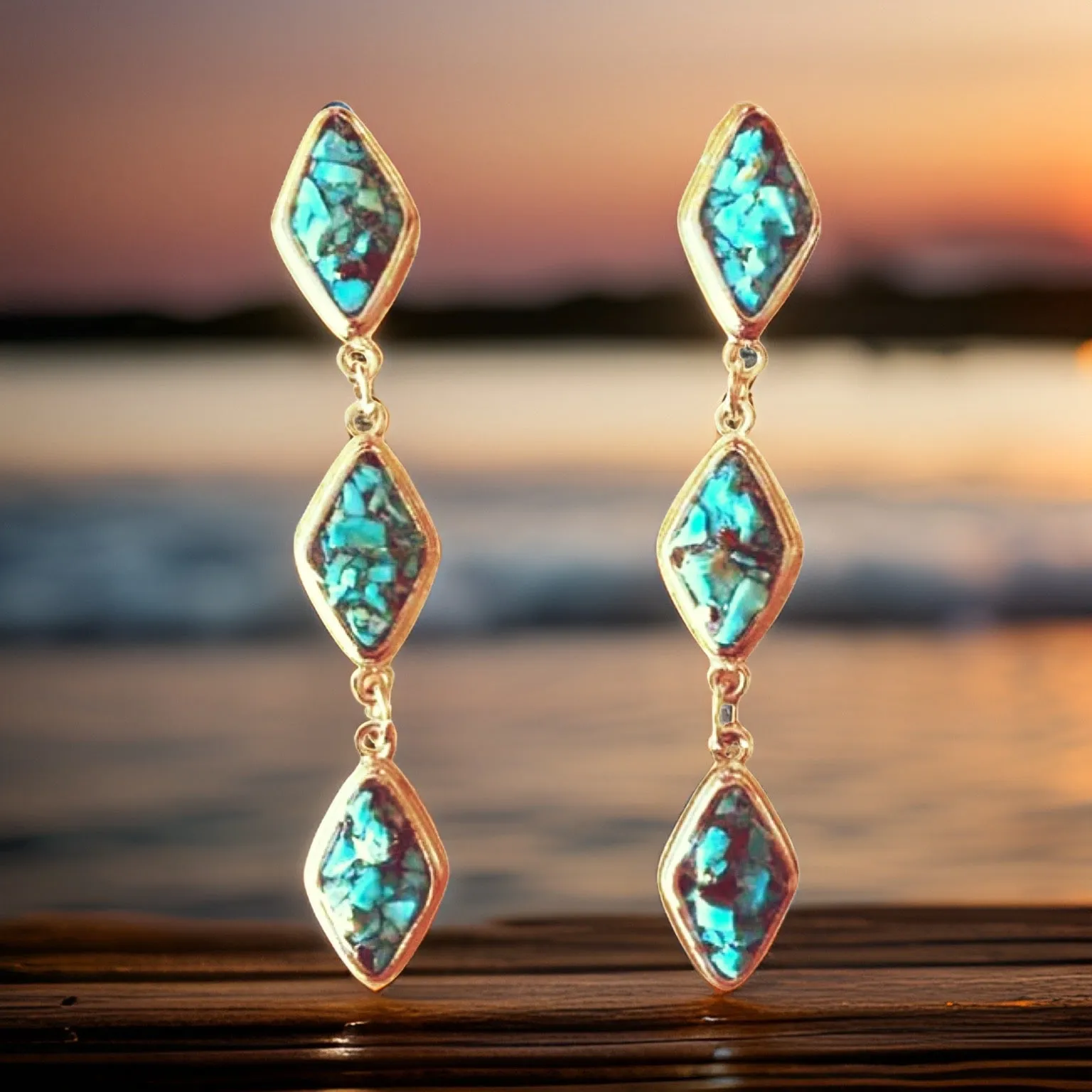 Natural Turquoise and Silver Tier Drop Earrings by The Urban Charm