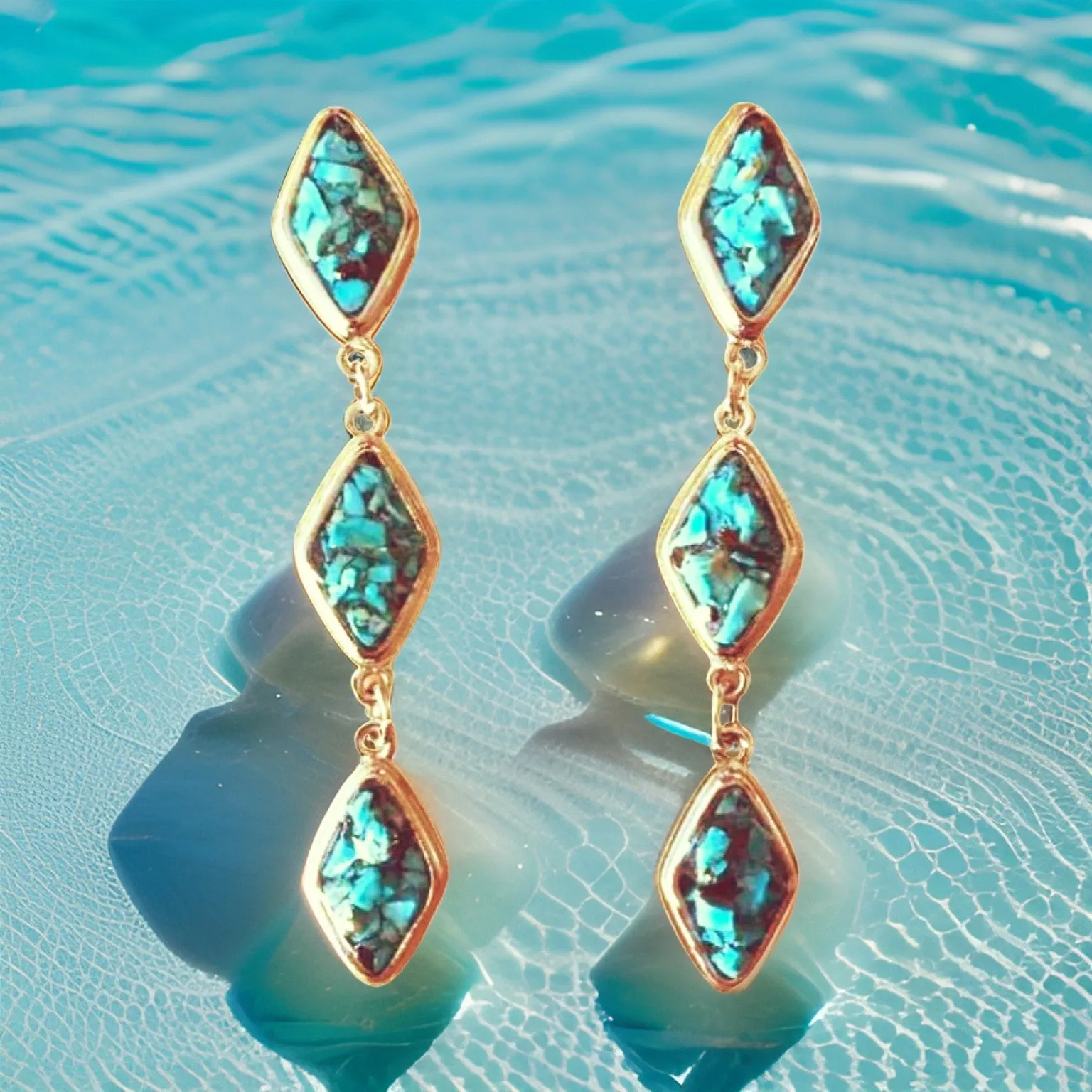 Natural Turquoise and Silver Tier Drop Earrings by The Urban Charm
