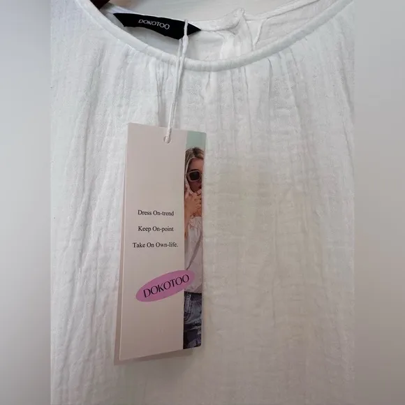 Natural White Cotton Soft Linen Like Boho Baby Doll Mini Dress size Medium, NWT
