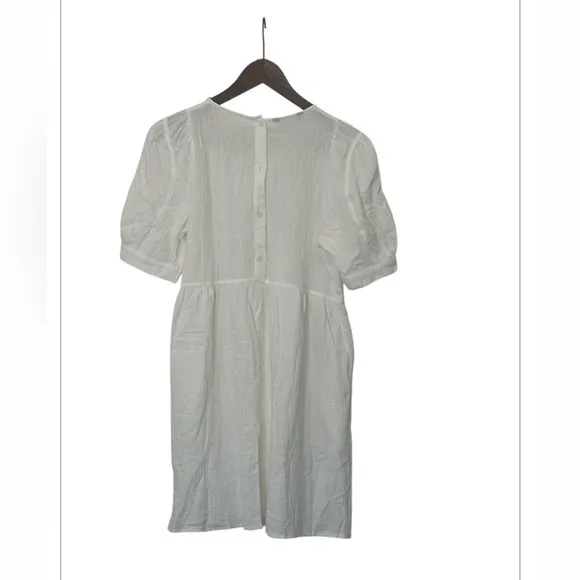 Natural White Cotton Soft Linen Like Boho Baby Doll Mini Dress size Medium, NWT