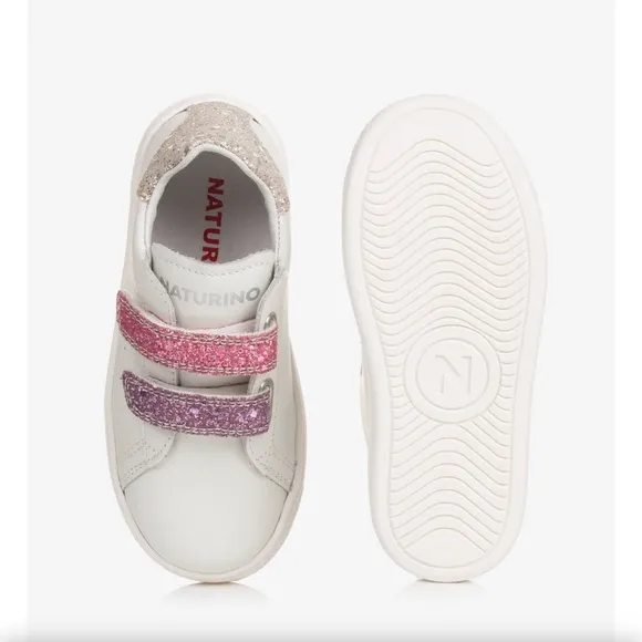Naturino Girls Hasselt Sneaker White Fuchsia Platinum Velcro Trainer 31