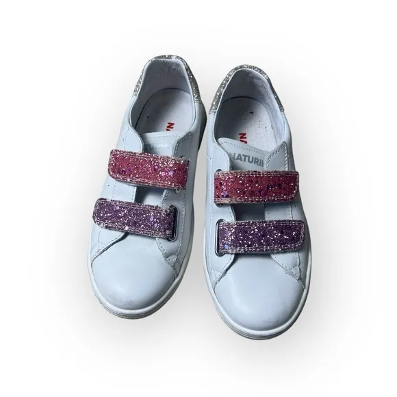 Naturino Girls Hasselt Sneaker White Fuchsia Platinum Velcro Trainer 31