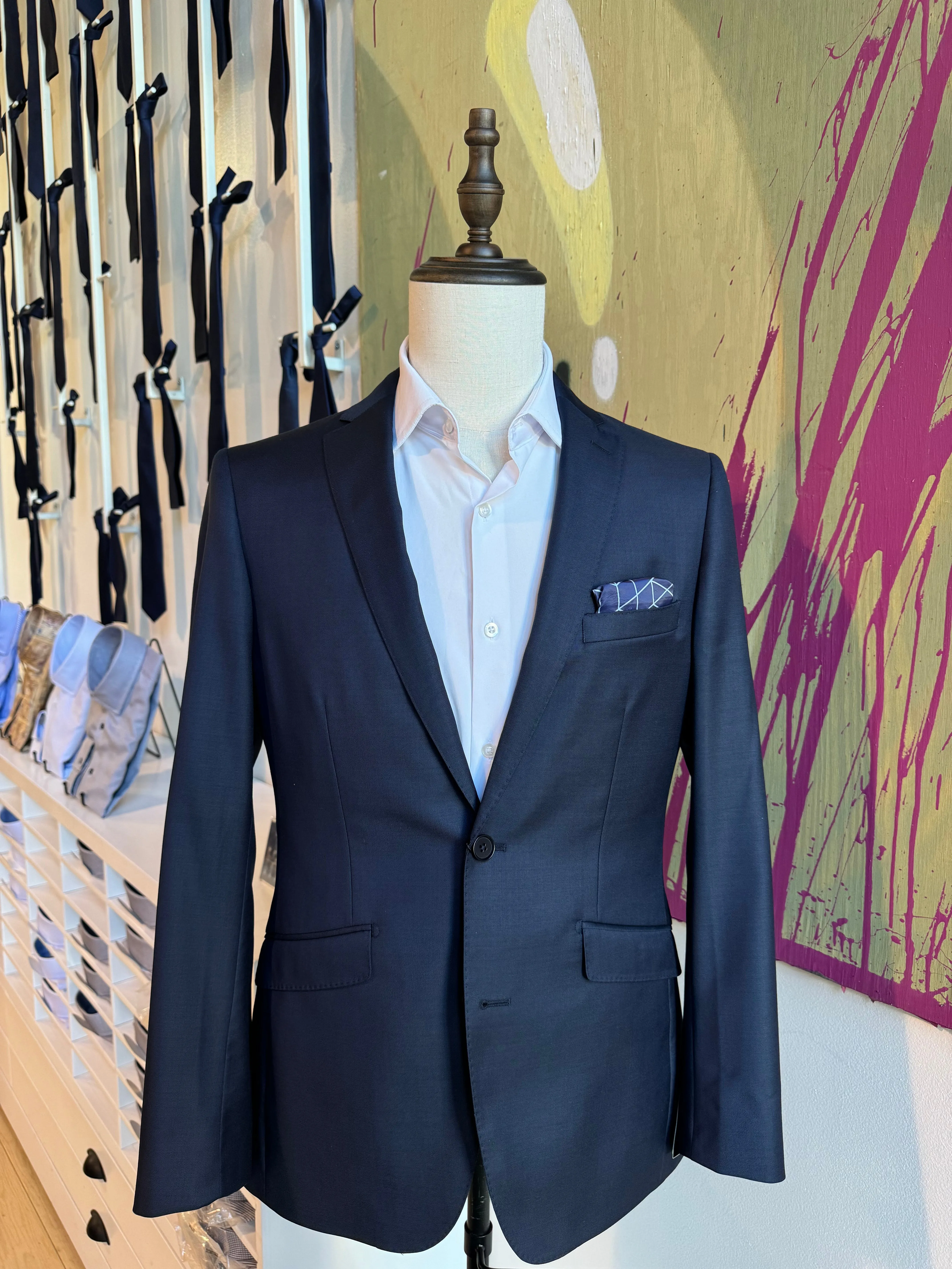 Navy Sharkskin Premium Italian Suit