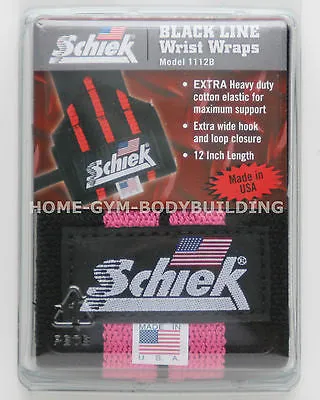 NEW Schiek Black Line12" Heavy Duty Weight Lifting Wrist Wraps Womens Pink 1112P