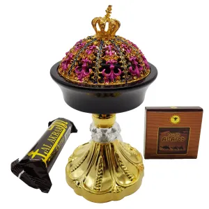 Non Electrical Bakhoor Burner, 50g Fragrance Paste & 10 Coal Coins - Pink
