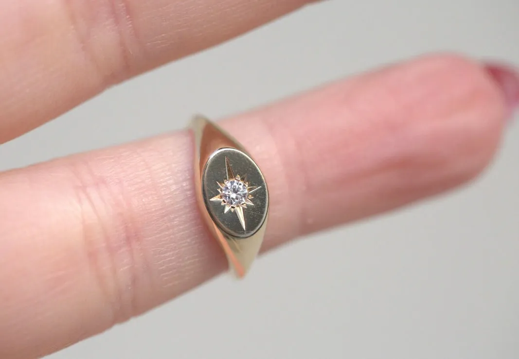 North Star Diamond Signet Ring