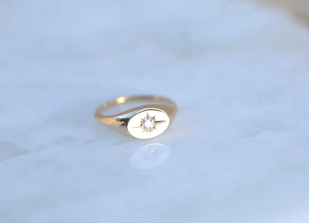 North Star Diamond Signet Ring