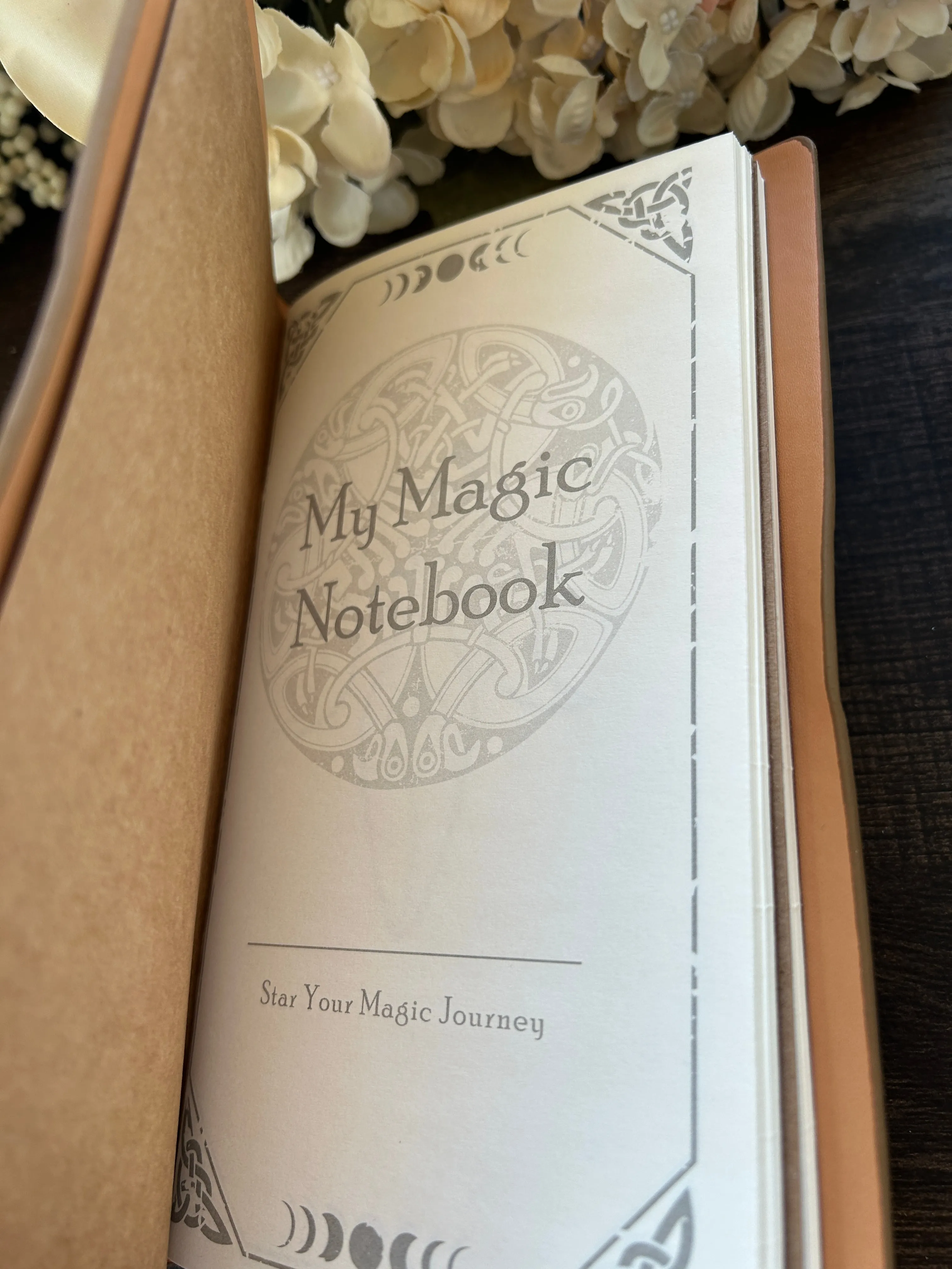Notebook Journal - Chakra Flower of Life with Amethyst Crystal, Light Brown