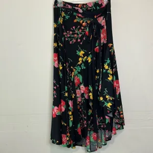 NWOT Cabi Black floral drama wrap high low ruffle skirt size medium