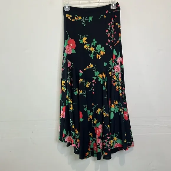 NWOT Cabi Black floral drama wrap high low ruffle skirt size medium
