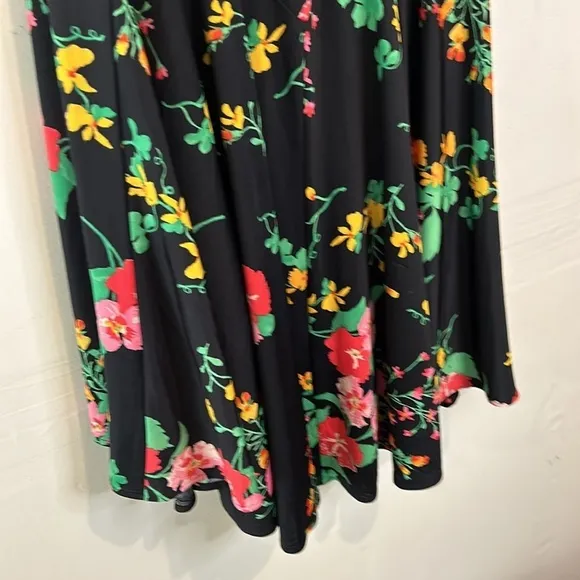 NWOT Cabi Black floral drama wrap high low ruffle skirt size medium