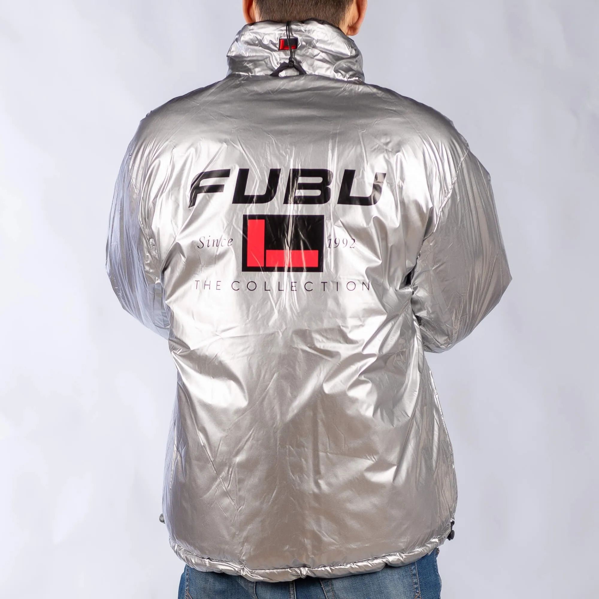 Obojstranná zimná bunda FUBU Corporate Reversible Puffer Jacket strieborná/čierna