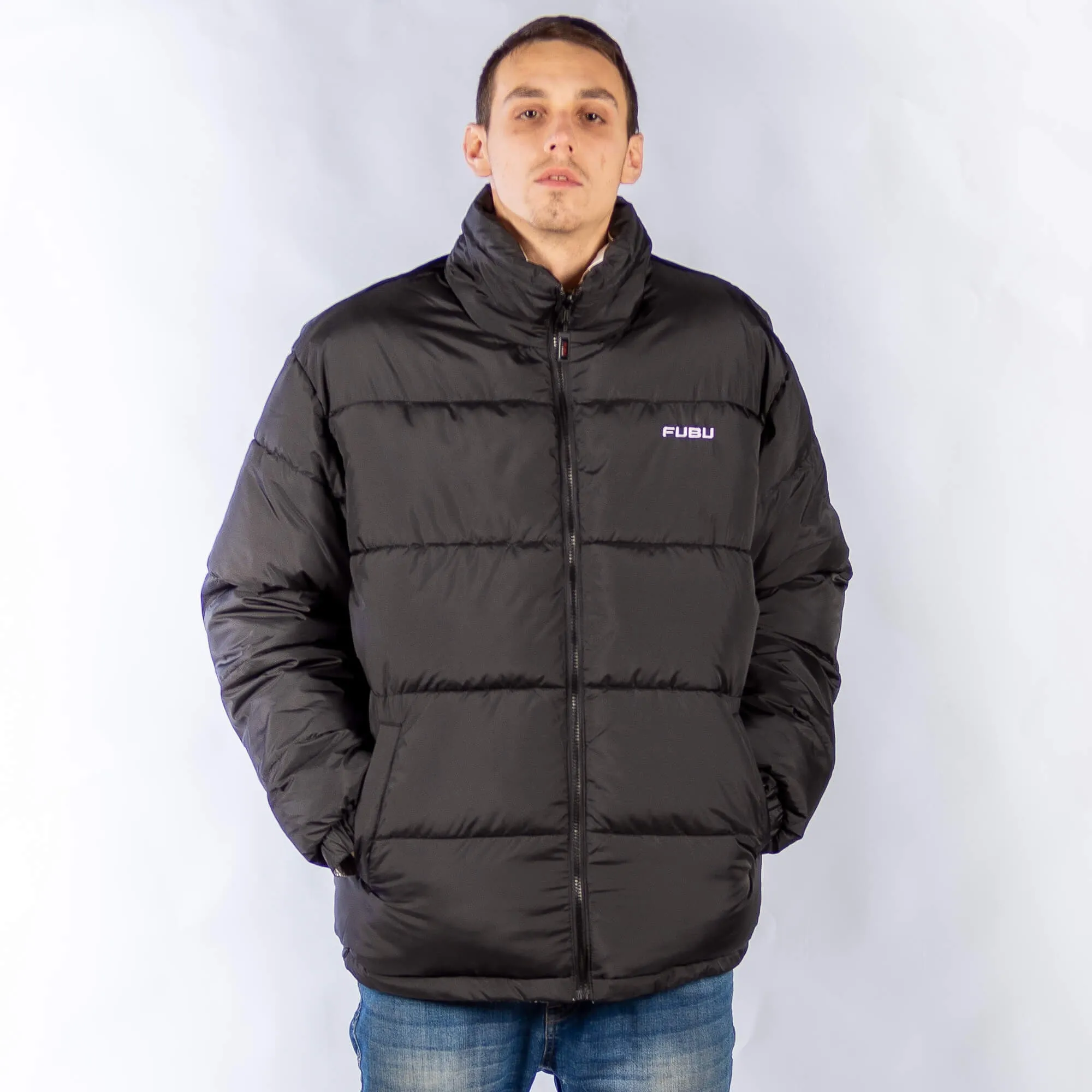 Obojstranná zimná bunda FUBU Corporate Reversible Puffer Jacket strieborná/čierna