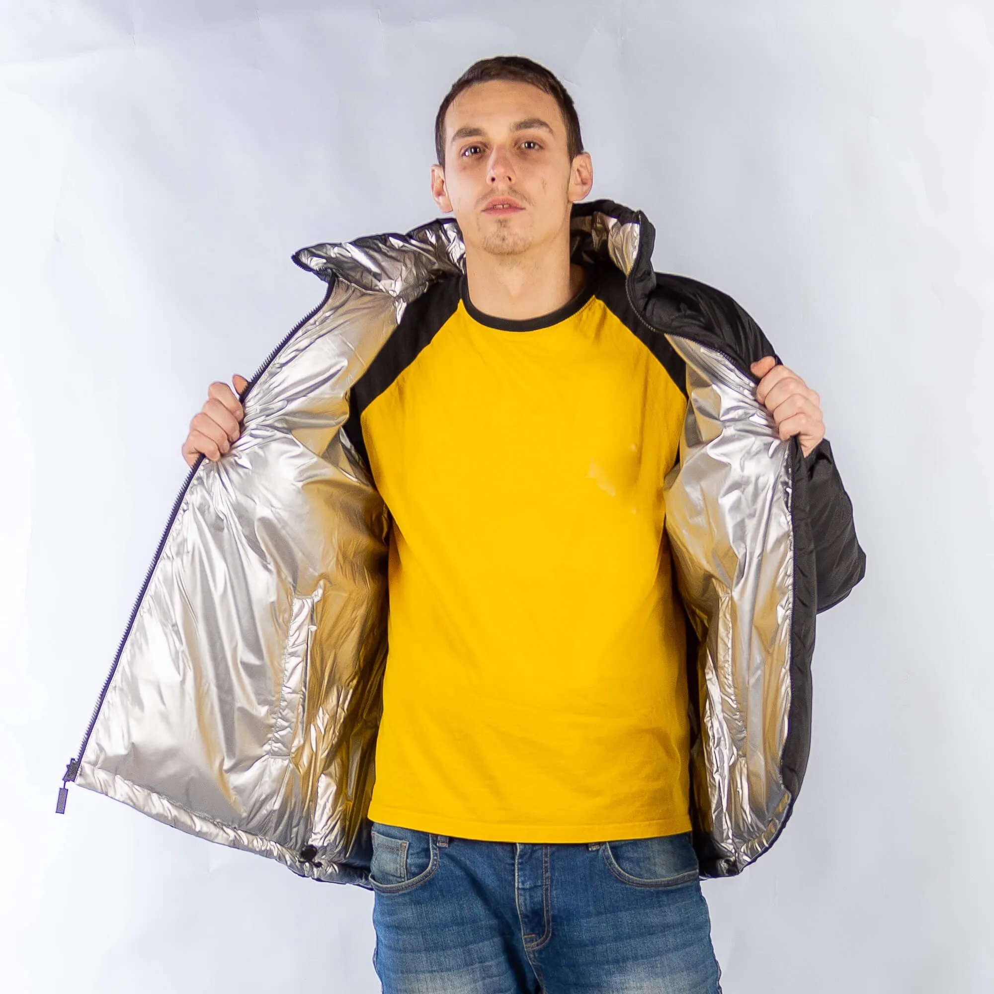Obojstranná zimná bunda FUBU Corporate Reversible Puffer Jacket strieborná/čierna