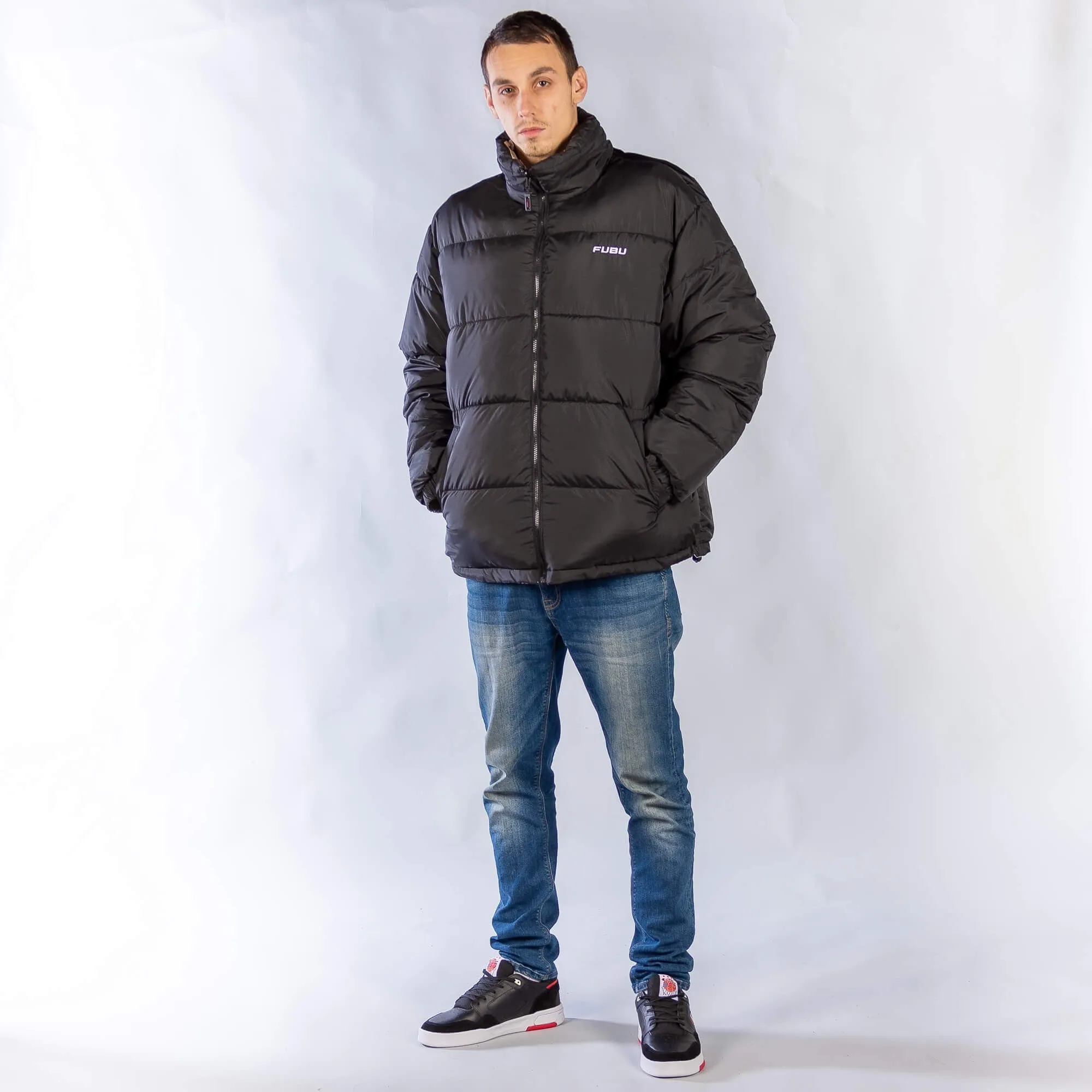 Obojstranná zimná bunda FUBU Corporate Reversible Puffer Jacket strieborná/čierna