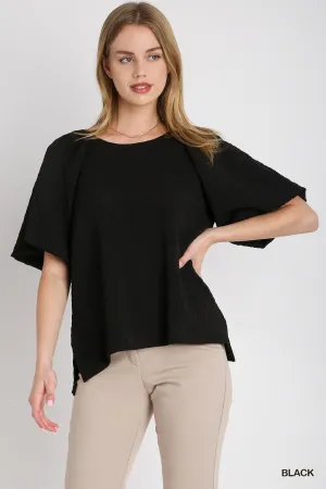 Olivia Boxy Cut Jacquard Round Neck Top In Black