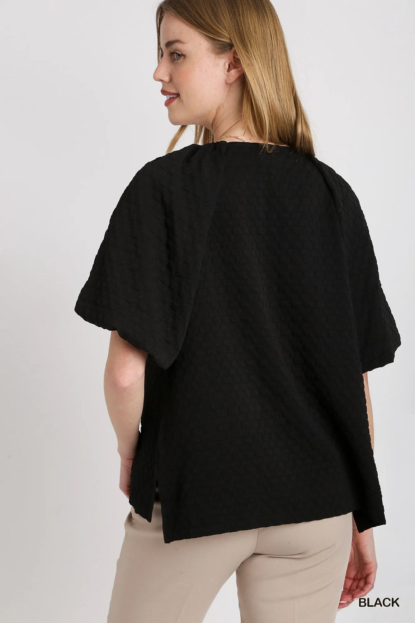 Olivia Boxy Cut Jacquard Round Neck Top In Black