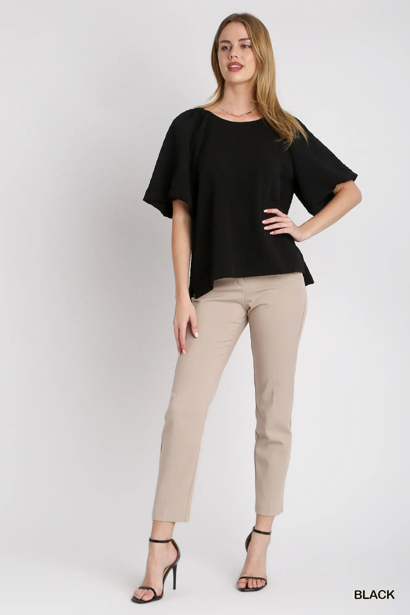 Olivia Boxy Cut Jacquard Round Neck Top In Black