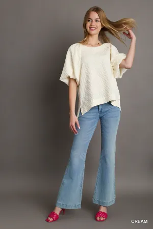 Olivia Boxy Cut Jacquard Round Neck Top In Cream