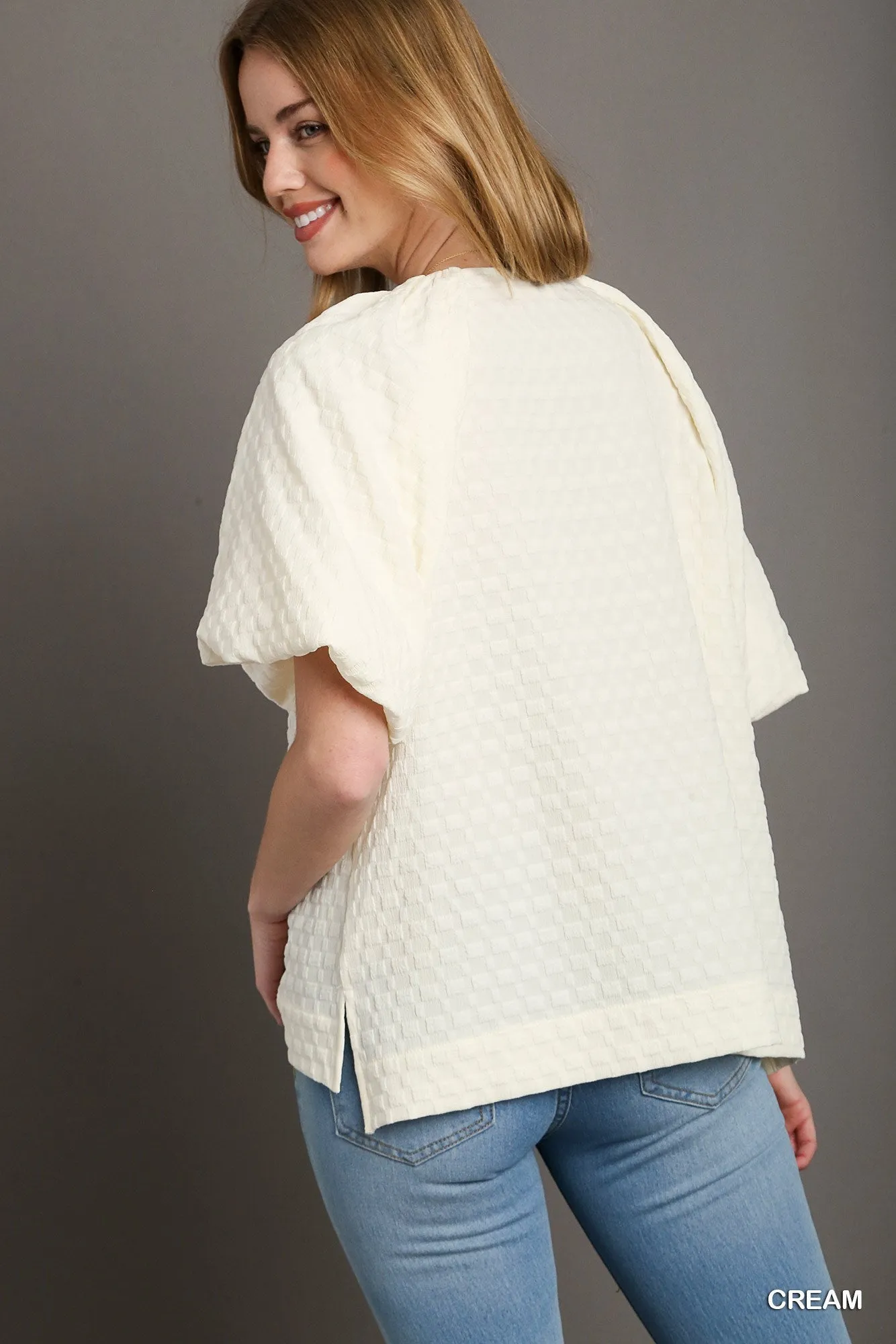 Olivia Boxy Cut Jacquard Round Neck Top In Cream