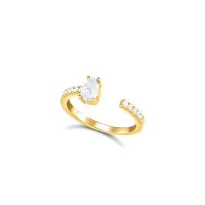 One Side Teardrop One Side Line CZ Ring - Gold White