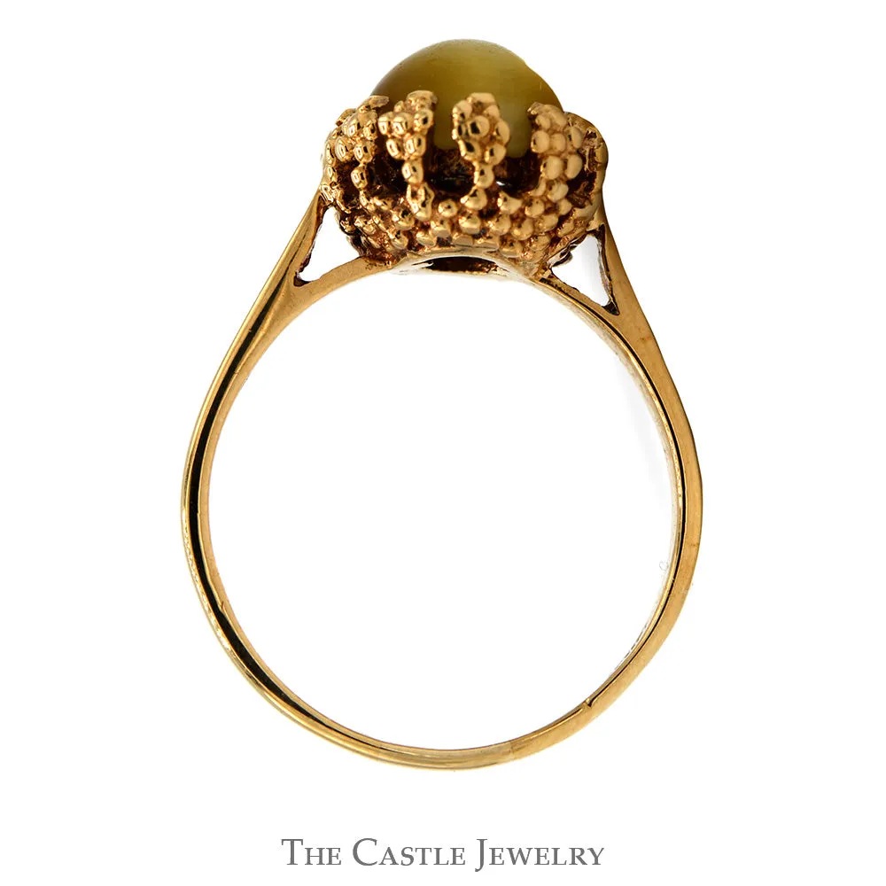 Oval Cabochon Yellow Tigers Eye Ring in 10k Yellow Gold