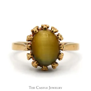 Oval Cabochon Yellow Tigers Eye Ring in 10k Yellow Gold