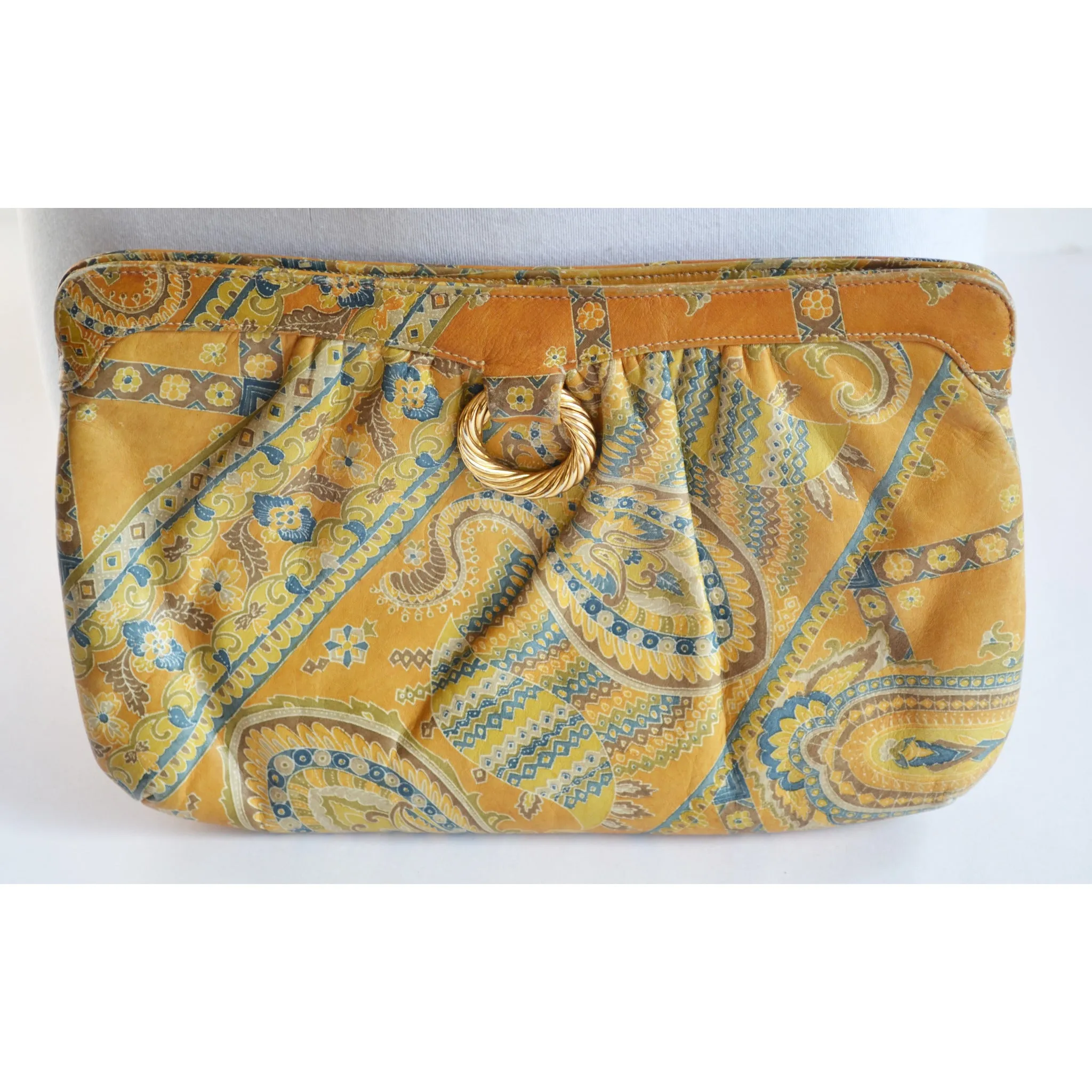 Paisley Leather Clutch Purse By Morris Moskowitz