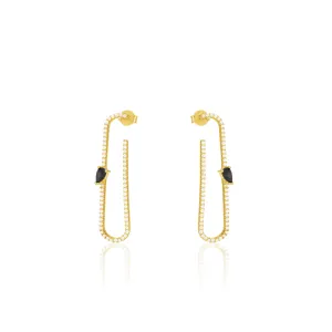 Paperclip With Teardrop Statement Earrings - Gold Black And White